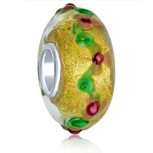 Bling Jewelry Gold Pink Flower 3D Lamp Murano Glass Sterling Silver Bead…